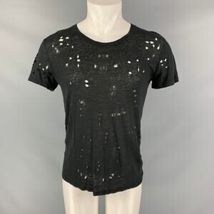 IRO CLAY Size XS Black Linen Distressed Crew-Neck T-shirt